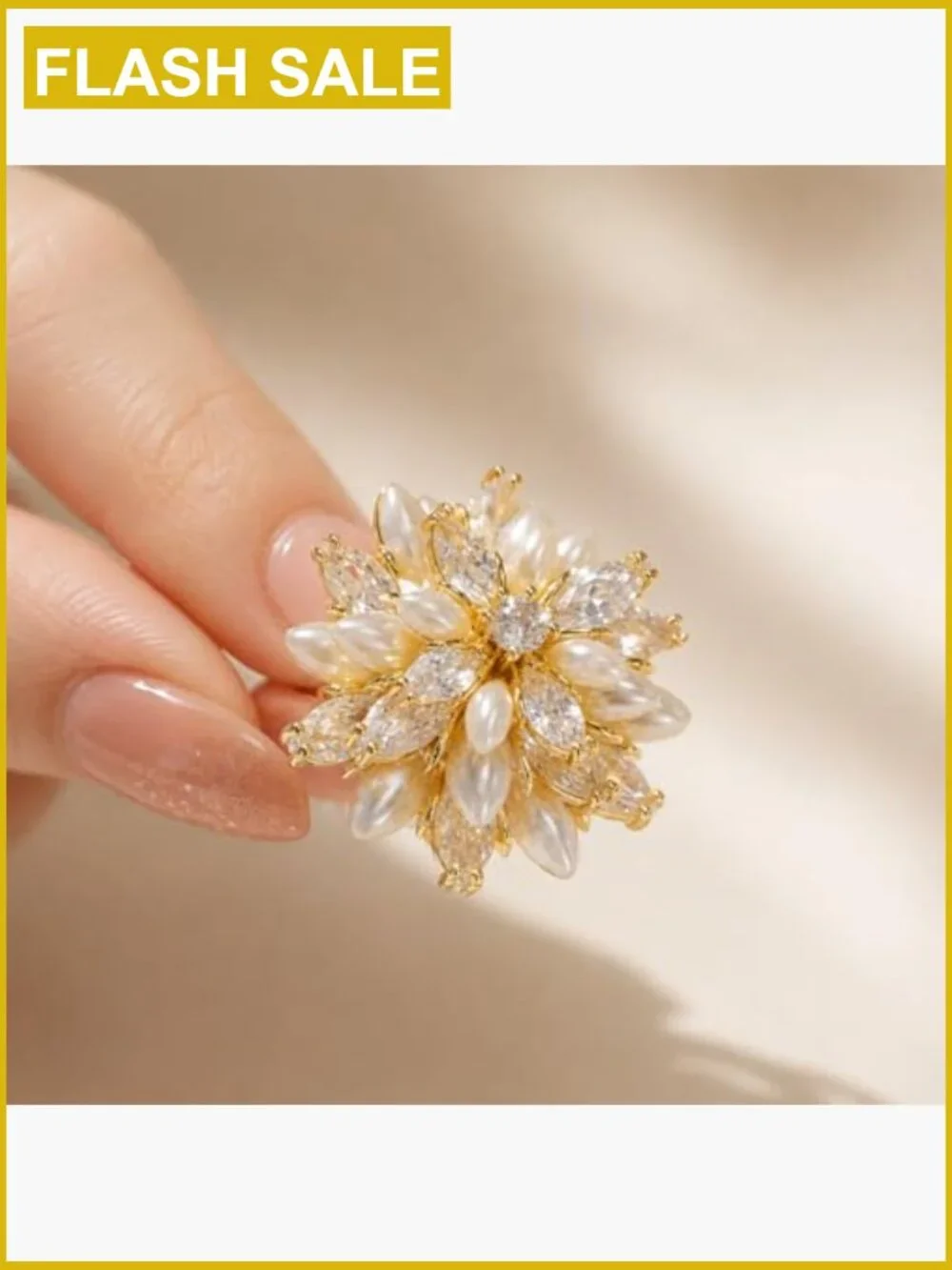 Pearl Statement Ring - 18K Gold Plated Adjustable Cubic Zirconia Ring